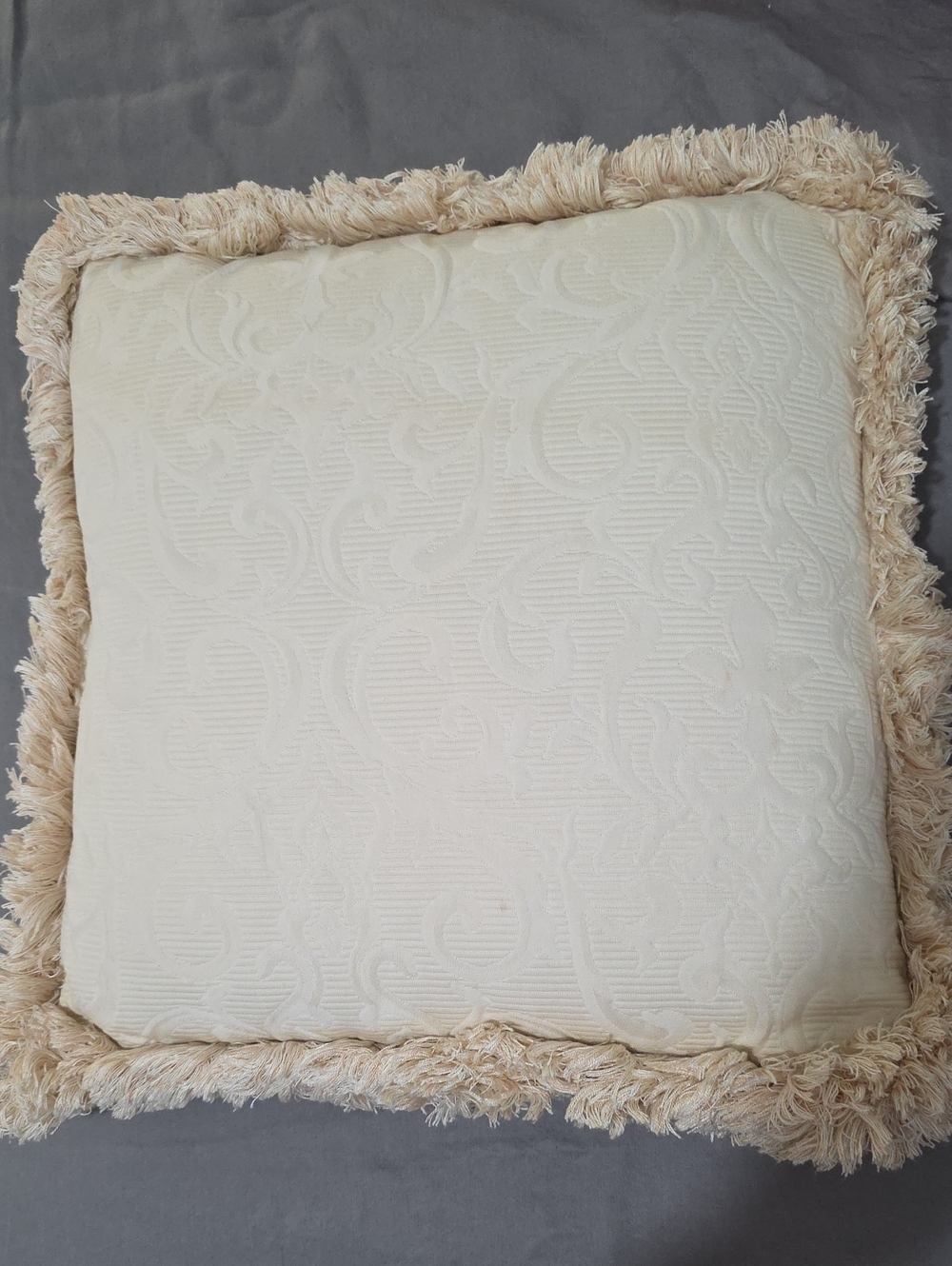 Cream Decorative Fringe Throw Pillow - Home Bedding